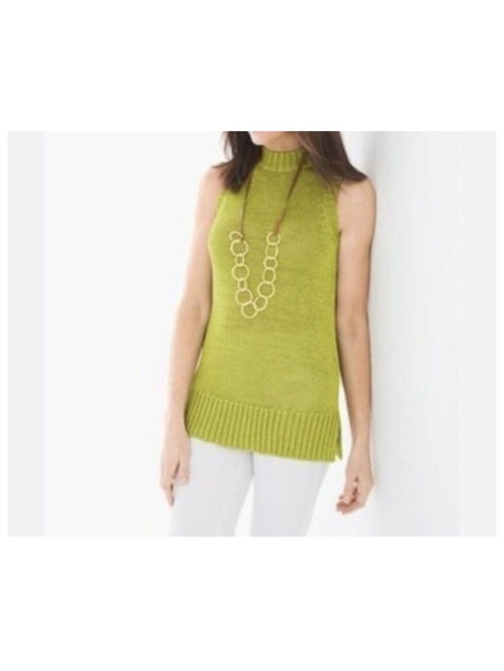 Chicos Travelers Collection Sleeveless Sweater Tank Wasabi Green Size 2 / US12 L - Picture 3 of 9